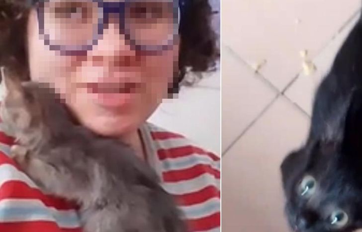 La menor del clan, con los gatos que adoptó ultimamente.