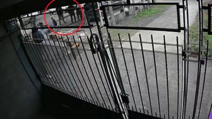 El momento en el que un vecino saca la foto del frente de la casa en Fiorito.