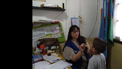 los profesionales examinan la salud de los pequeños.