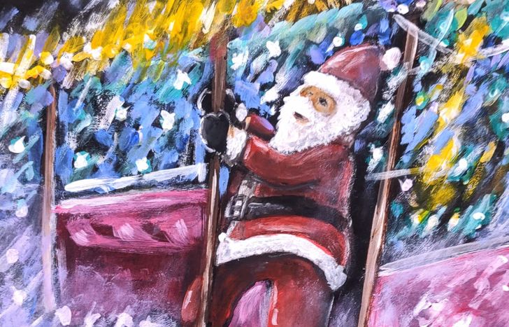 El Papá Noel bailarín fue el más bizarro del 2024. Los vecinos de Lomas lo votaron para que sea inmortalizado en una pintura.