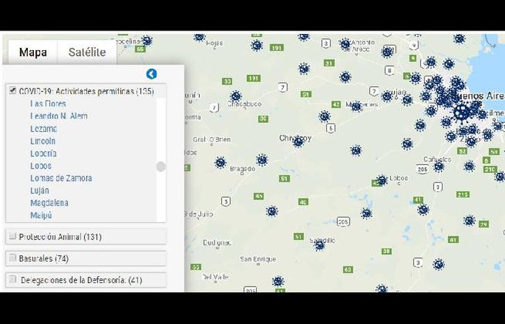 El mapa muestra información sobre distintas áreas y actividades.
