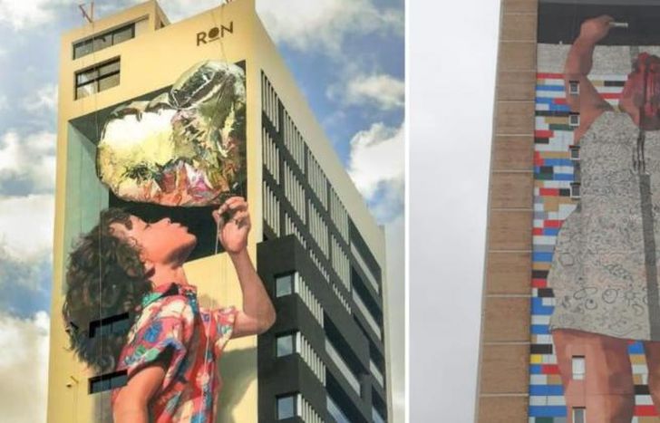 Sus dos murales interactúan.