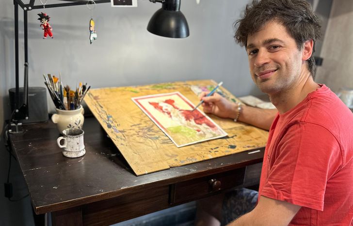 El artista plástico pinta en óleo, acrílico, témpera o incluso ofrece hacer un dibujo en carbonilla.&nbsp;