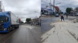 Hubo que arrojar cal sobre la avenida para neutralizar el derrame de combustible.