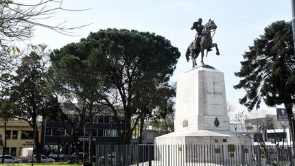 El ejemplar, por detrás del monumento.