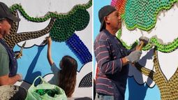 Marcial usó 12 mil tapitas para concluir la obra.