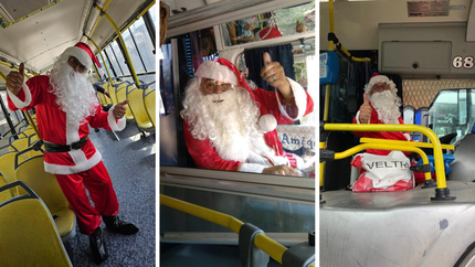 Papá Noel ya está listo para realizar los recorridos de las línea de colectivo que nuclea la empresa de Lomas.&nbsp;