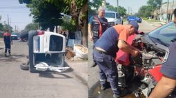 Así quedaron los vehículos tras el terrible choque y vuelco en Temperley. Así quedaron los vehículos tras el terrible choque y vuelco en Temperley.