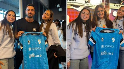 Las jugadoras de hockey junto a Nico Occhiato y Momi Giardina.