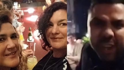 Las turistas agredidas en Madrid y uno de los empleados que las agredió.