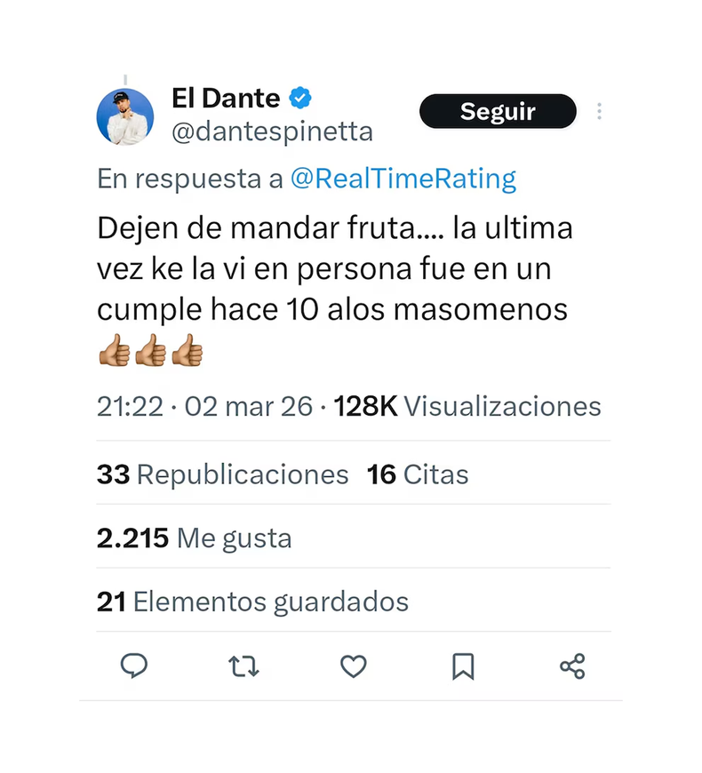 El descargo de Dante Spinetta en las redes sobre los rumores con Griselda Siciliani. 
