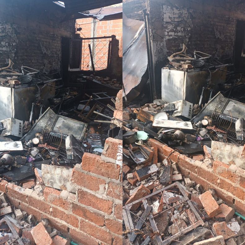 Así quedó la casa destruida por el incendio en Villa Albertina.