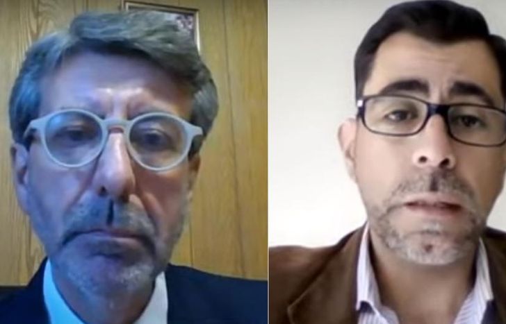 El juez Ricardo Basílico y el defensor oficial Gastón Barreiro, durante la audiencia de hoy.