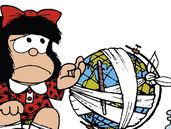 Mafalda y su globo terráqueo.