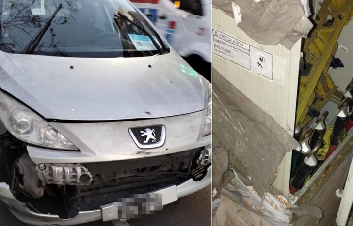 Así quedaron el auto y el buzón de Edesur tras el choque.