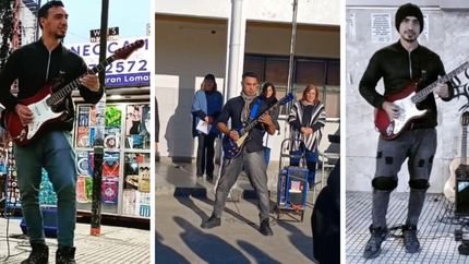 Se viralizó una versión bien metalera del docente que toca en la peatonal Laprida.