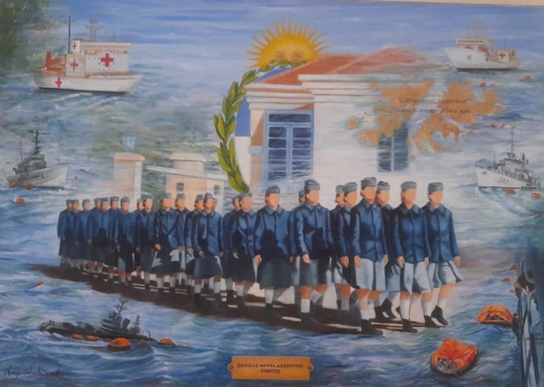 Uno de los cuadros pintados por la hermana mayor de Virginia, con temática de Malvinas.