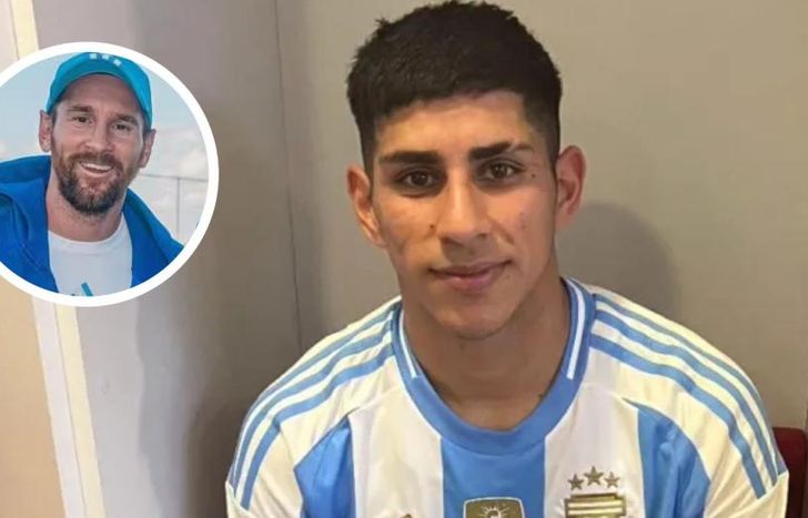 El pibe de Los Andes y la foto de sus sueño con Lionel Messi.