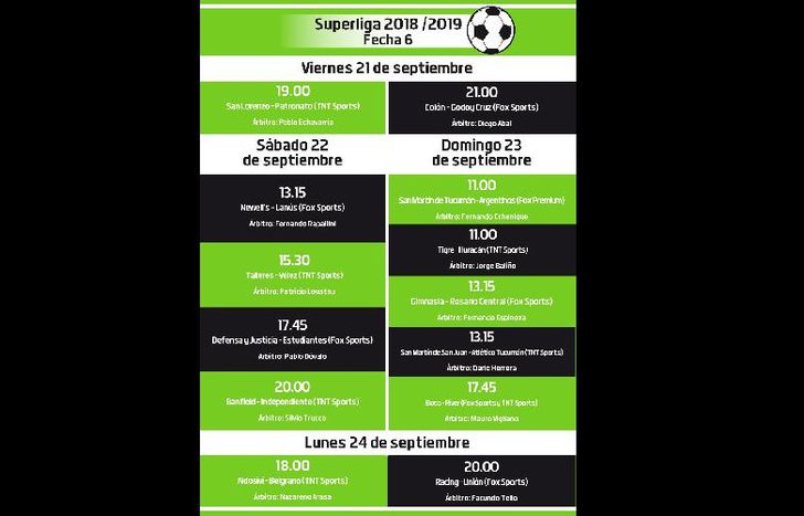 Arbitros para la sexta fecha de la Superliga Argentina de Fútbol.