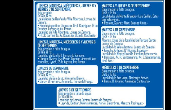 Cronograma de trabajos por día, horario y barrio.