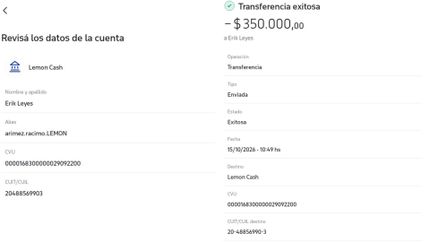 La víctima de la estaba virtual presentó las capturas de las transferencias.