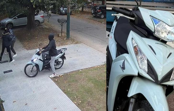La grabación de uno de los robos y la moto incautada al delincuente.