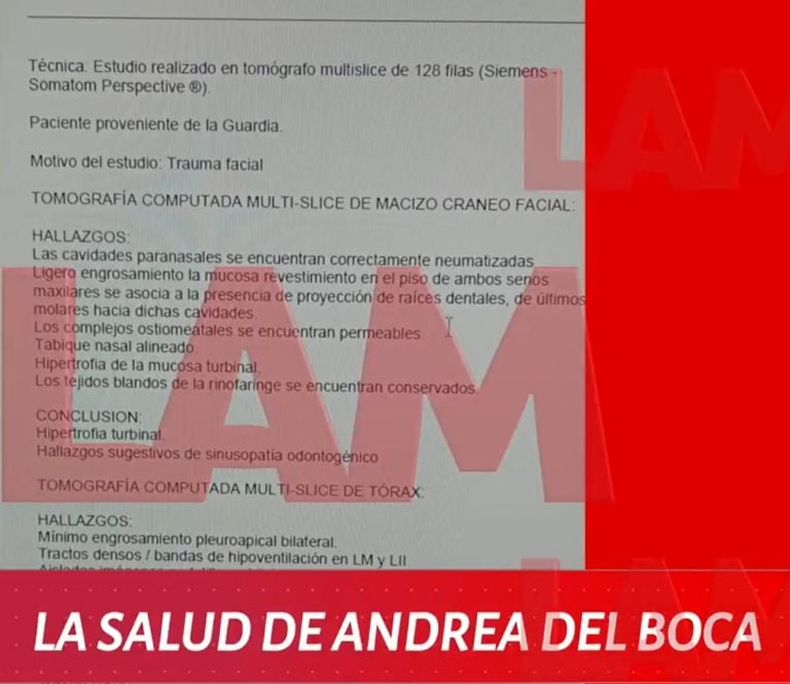 El parte médico de Andrea del Boca. 