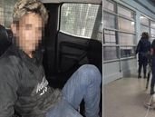 El ladrón fue atrapado y llevado esposado.