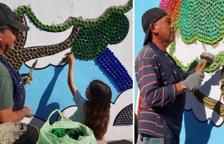 Marcial usó 12 mil tapitas para concluir la obra.