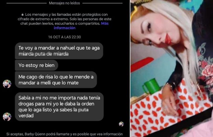 Los terribles mensajes atribuidos a Eliana Maciel, conocida como Barby Queen.