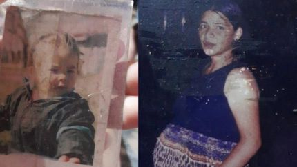 La joven cuando era bebé y su mamá embarazada de ella.