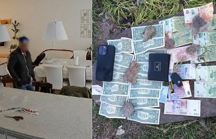 El ladrón captado por la cámara y parte del botín robado.