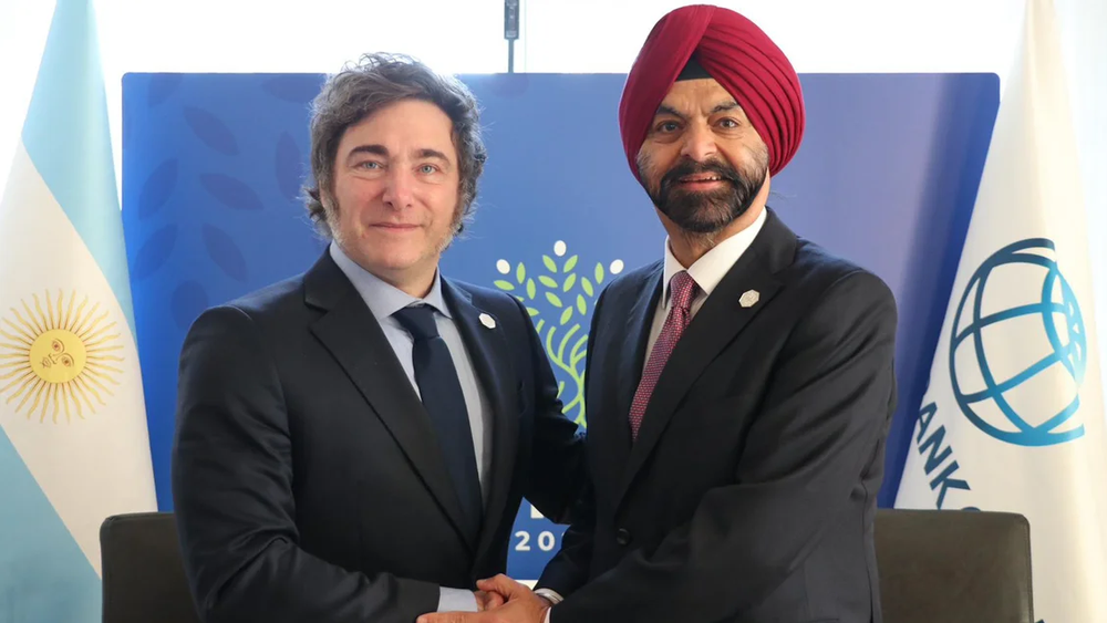 Javier Milei y el presidente del Banco Mundial, Ajay Banga. Javier Milei y el presidente del Banco Mundial, Ajay Banga.