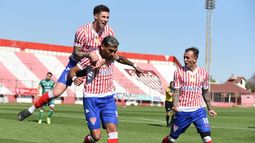 Morán celebra el gol en el amanecer del partido.