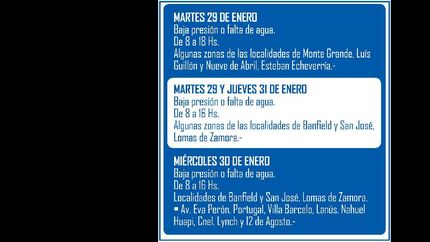 habra inconvenientes en el servicio de agua por obras de aysa