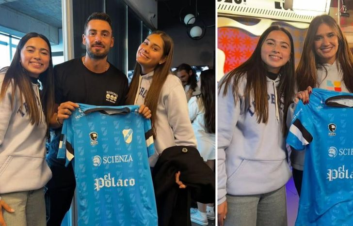 Las jugadoras de hockey junto a Nico Occhiato y Momi Giardina.