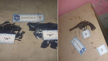 Cocaína fraccionada para la venta y un arma, entre los elementos incautados.