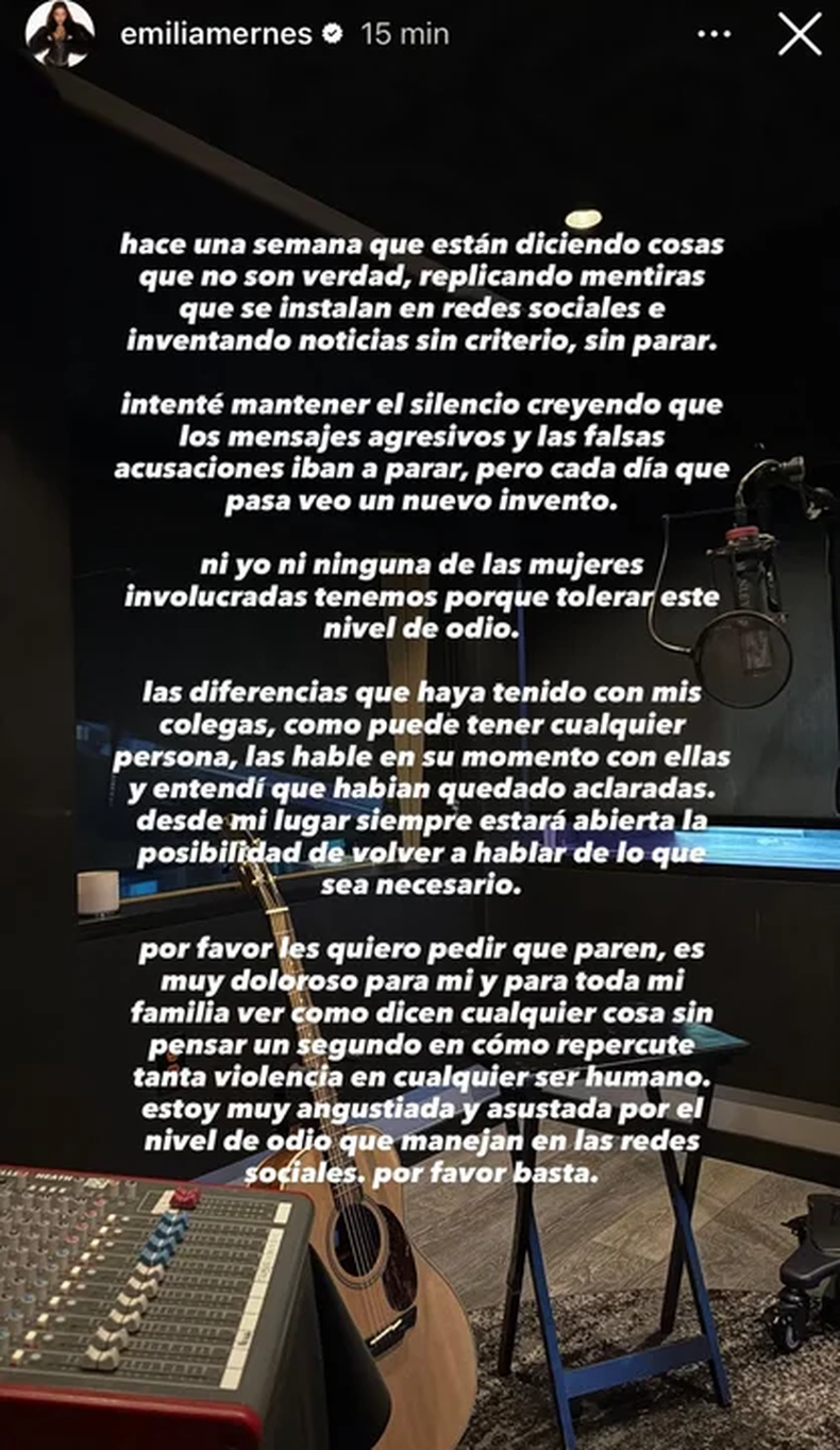 Emilia Mernes se expresó en Instagram. 