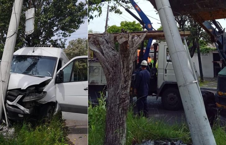 El poste de luz se quebró por el impacto.