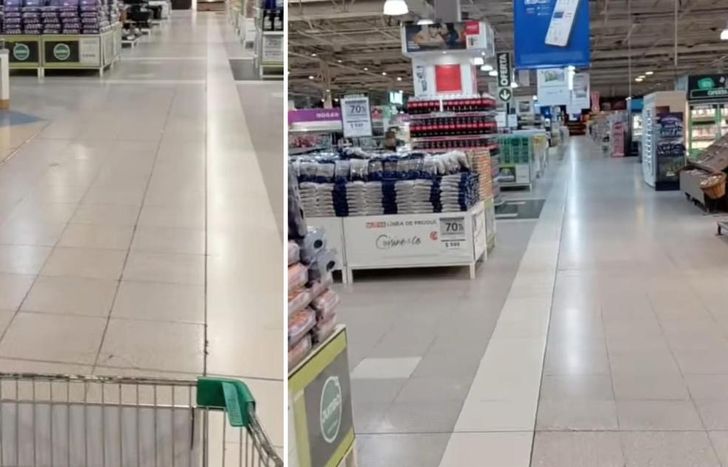 Los pasillos del hipermercado lucen vacíos en pleno horario comercial.