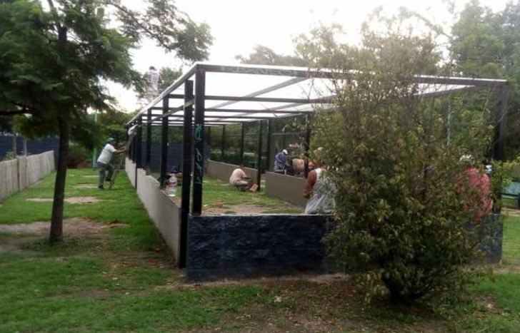 Están construyendo un invernáculo para producir plantines.