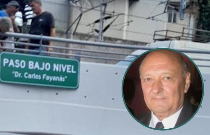 La placa que nombra Dr. Carlos Fayanás al paso bajo nivel de Banfield.
