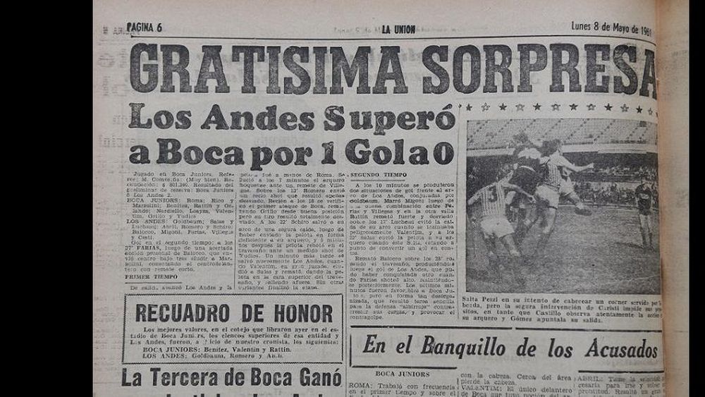 La formación de Los Andes estuvo integrada por Goldbaum; Salas y Luchessi; Abril, Romero y Schiro; Baiocco, Migoni, Farías, Villegas y Cesti.