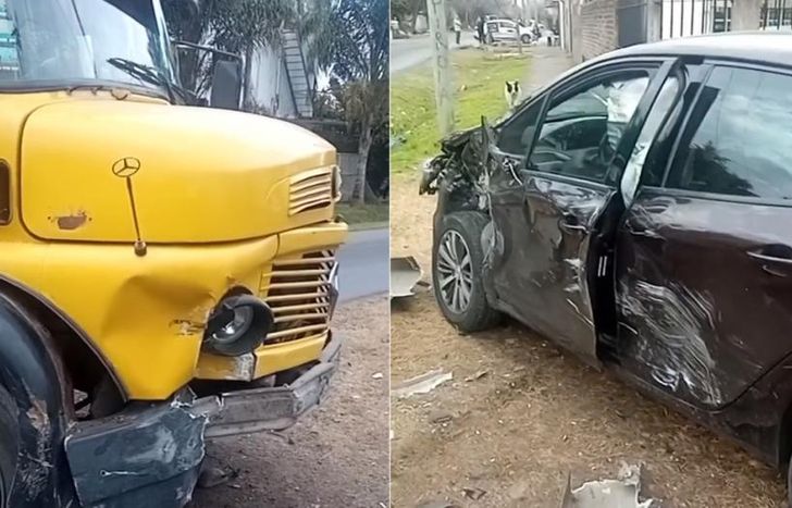 Así quedaron el camión y el auto tras el choque.