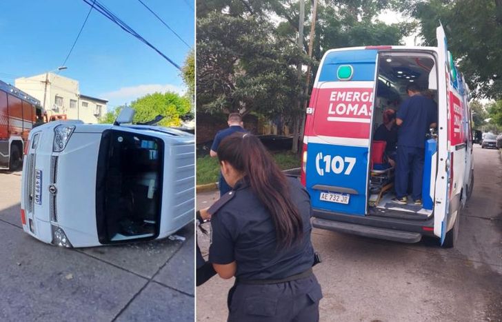 Una camioneta quedó volcada en la calle.