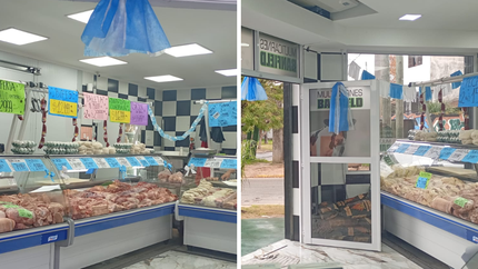 El local de Banfield con la pasión celeste y blanca. Esperan que se replique en otros comercios.&nbsp;