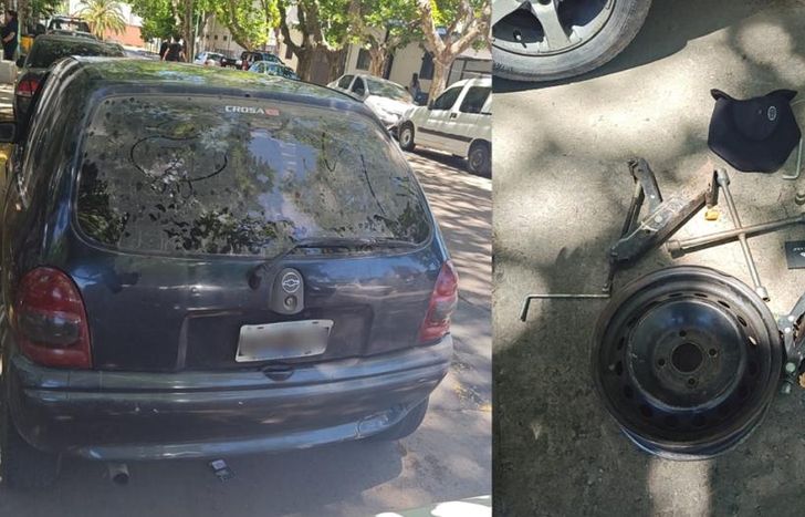 El auto y las herramientas incautadas a los ladrones.