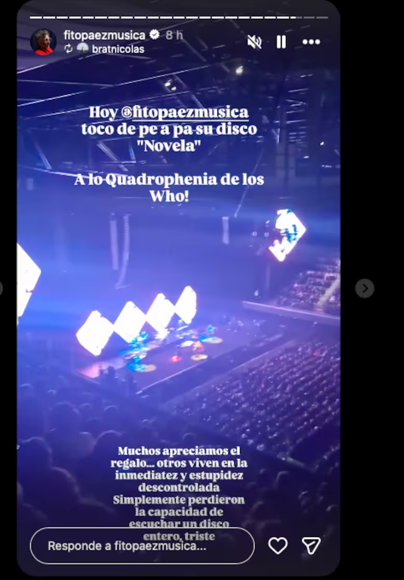 Posteo de Fito Páez tras los silbidos. 