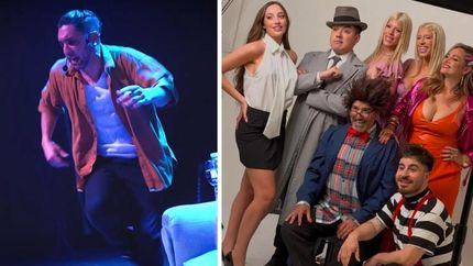 Pablo Cordonet e Iván Ramírez junto al elenco de la obra.