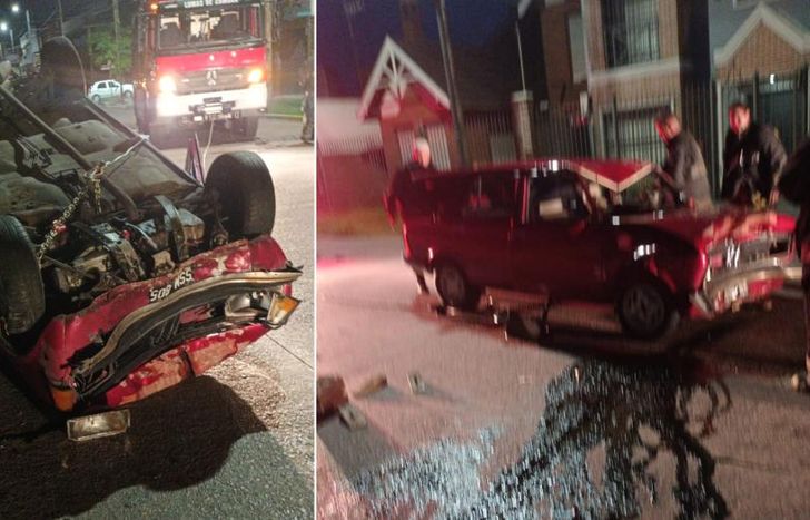 El auto quedó completamente abollado.